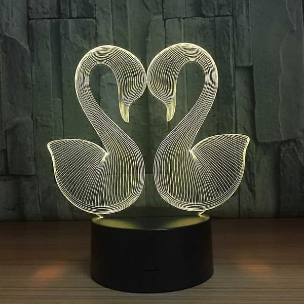 SBSG 3D Illusion Lampa LED Svan Nattlampa Djurleksaker för Kärlekspar