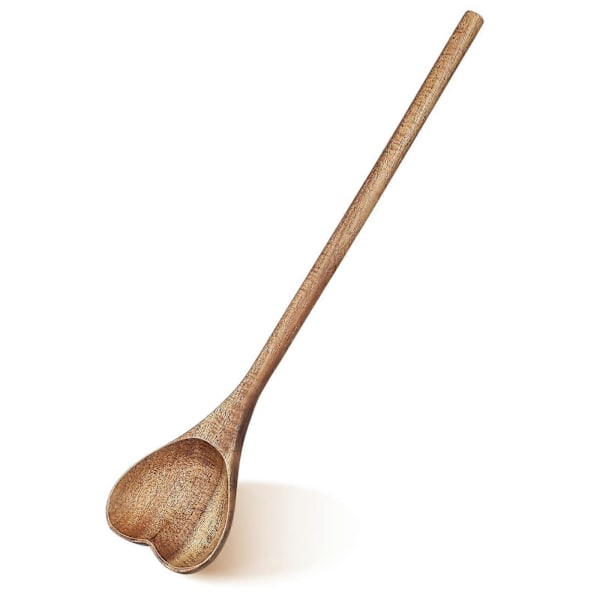 Hjärtformad träslev för blandning och servering med långt handtag