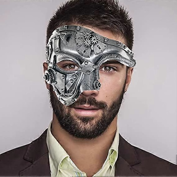 Steampunk Metall Cyborg Venetiansk Mask, Maskeradmask för Halloween Kostymfest/Operans Fantom/Mardi Gras Bal