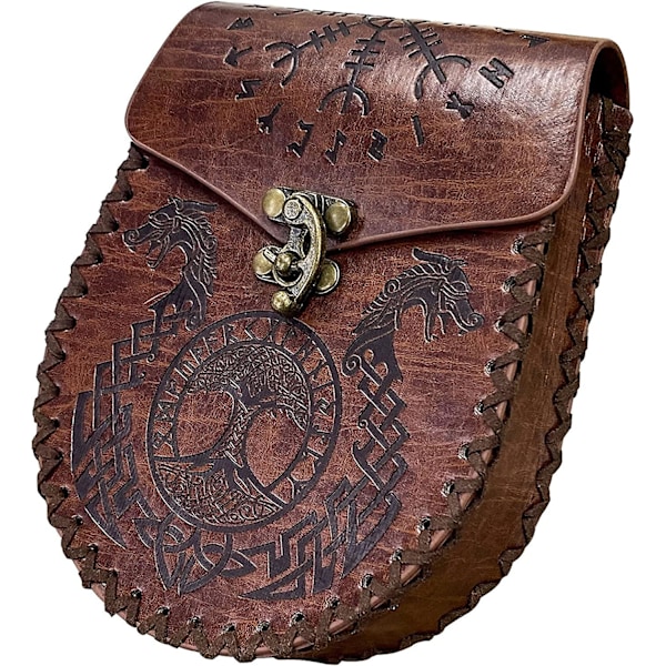 Norse Kohokuvioitu Vyölaukku, Retro Keskiaikainen Keinonahkainen Sivulaukku, Vintage Käytettävä Vyötärölaukku Larp Ren Farieen (lohikäärme)