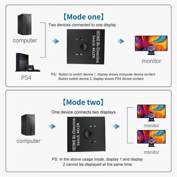 HDMI Switcher Switch Out-förstärkare 4kx2k 1In2 2 portar 1080p