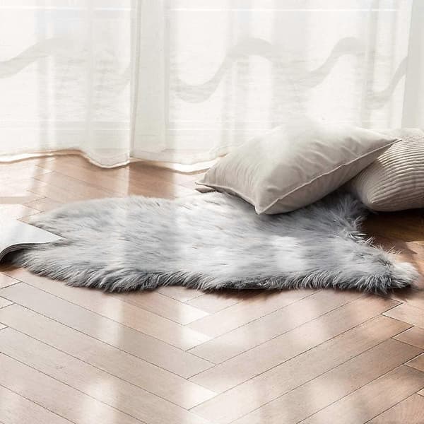 Imiteret Pels Tæpper, Fåreskind, Fluffy Tæppe, Blødt Uldtæppe til Soveværelse Sofa Gulv, 60 x 90 cm, Irregulær Form, Grå