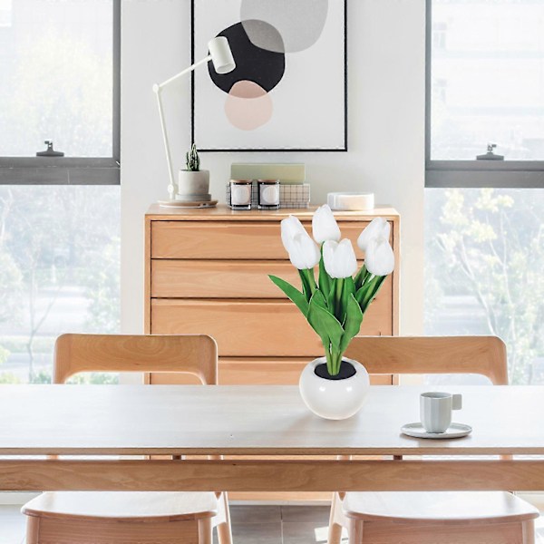 Bordlampe LED Tulip Lampe Kunstig Blomst Liten Nattlampe for Soverom Nattbordslampe