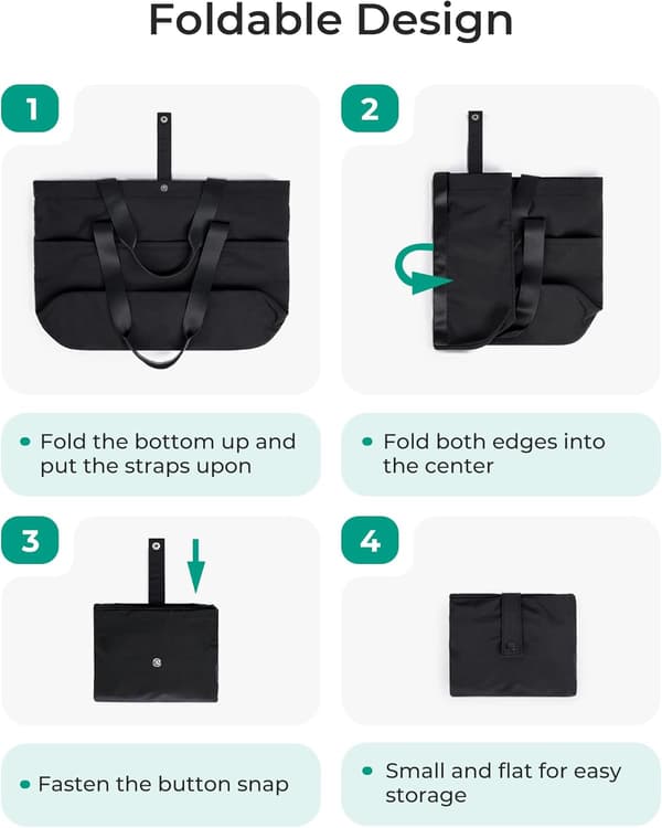 BAGSMART Mulepose til kvinder, foldbar mulepose med lynlås, stor skuldertaske til arbejde - 16,5''L x 6''B x 14''H