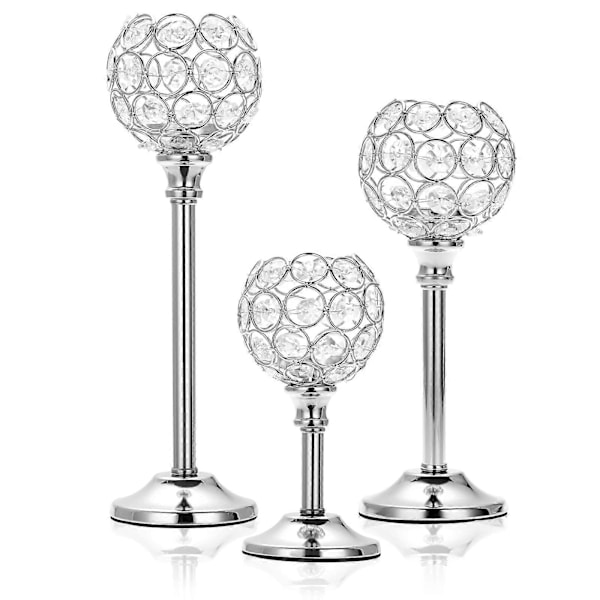 3 Sæt Sølv Krystal Lysestager Elegant Bordpynt Bryllupsdekoration