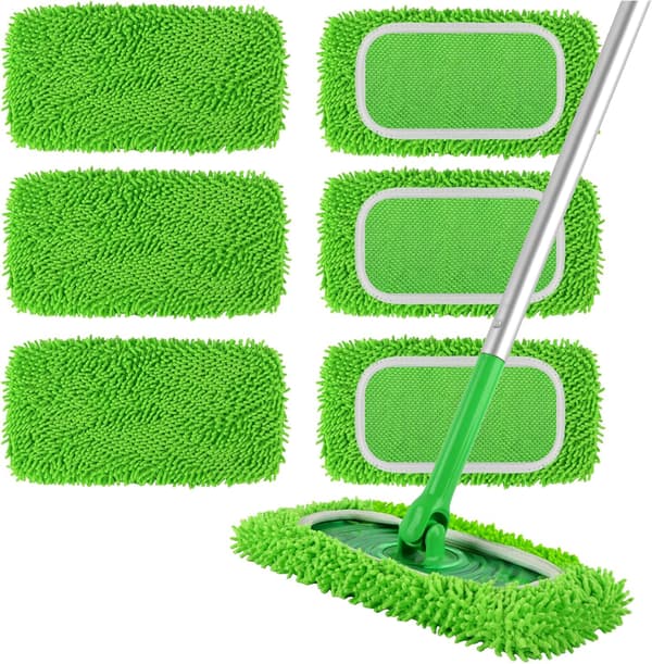 6 stk. genanvendelige mikrofiber moppepuder kompatible med Swiffer Sweeper Mop, våd- og tørfladmoppebetræk, erstatningsmoppepuder til overflader