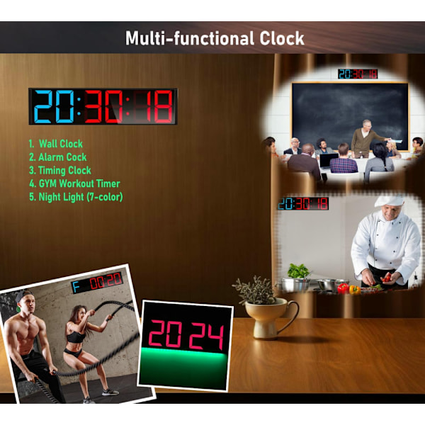 LED Gym Timer Stoppur med Fjärrkontroll, Nedräkning/Uppräkning Klocktimer, Intervalltimer