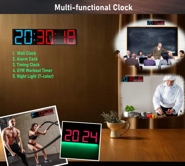 LED Gym Timer Stopur med fjernbetjening, Tælle Ned/Op Ur Timer, Interval Timer