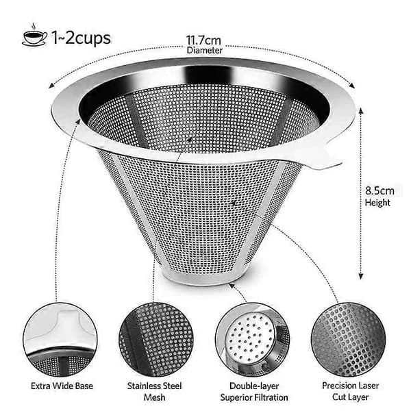 Gjenbrukbart Kaffefilter i Rustfritt Stål - Enkel Kopp Kaffemaskin Permanent Kaffefilter Kaffefilter Rustfritt Stål Kaffefilter