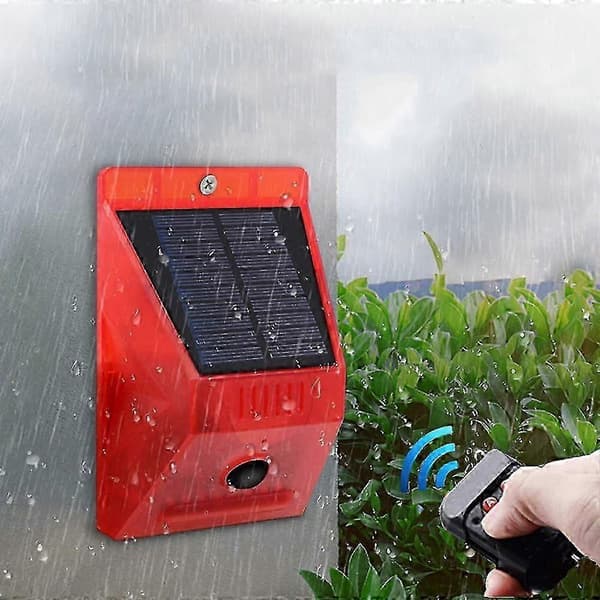 Solar Alarmlys, Lydalarm Blinklys Bevegelsessensor Sikkerhetsalarm, Blinkende Varsel, IP65 Vanntett, Fire Moduser