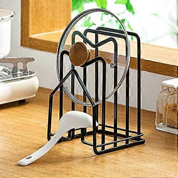 Skärbrädehylla med 2 självhäftande krokar, köksbänk, skärbrädeorganisator, ställ, hållare för grytlock, 12 cm L x 14 cm B x 22 cm H, vit