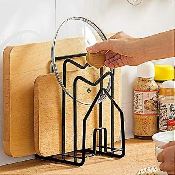 Skärbrädehylla med 2 självhäftande krokar, köksbänk, skärbrädeorganisator, ställ, hållare för grytlock, 12 cm L x 14 cm B x 22 cm H, vit