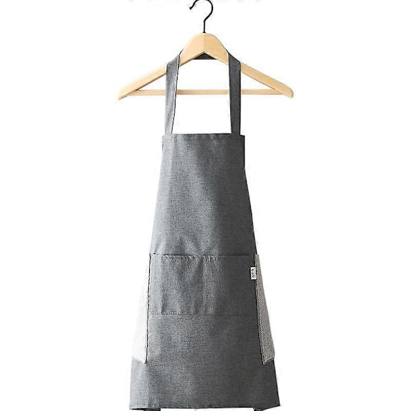 (Gris) 1-pack vattentäta förkläden, justerbart kockförkläde med fickor för hemmet, restaurangen, hantverk, trädgård, grillning