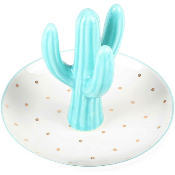 Kaktus Ringholder Fad - Polkaprikket Smykkeorganisator (12,7x10,2 cm)