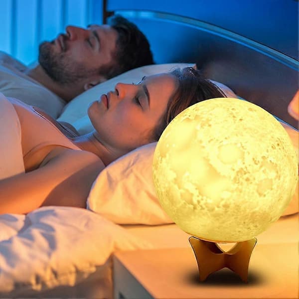 Månelampe Ur Bordlampe Soveværelse Sengelampe Søvn 3D Natlampe Månelampe