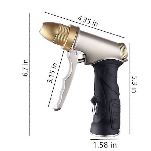 Hageslangesprøytepistol med messingdyse, høytrykksspøytepistol for bil- og kjæledyrvask, plen og hage/fortausvanning