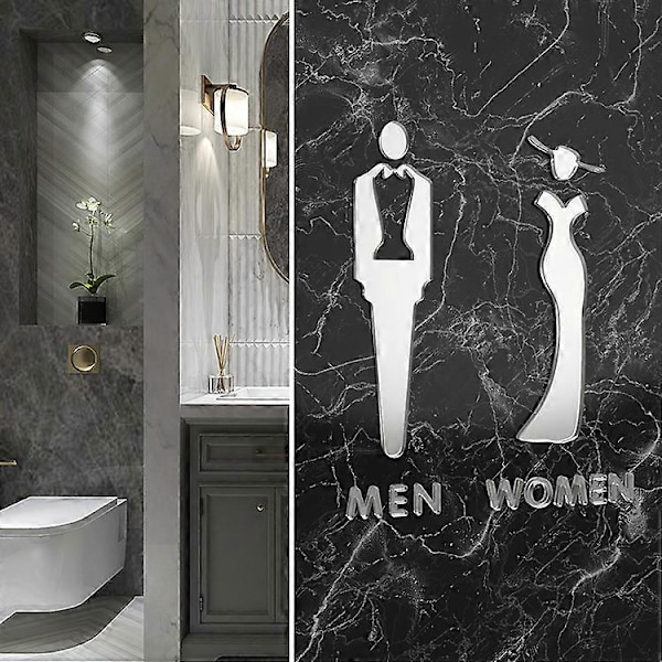 Stereoskopisk minimalistisk toalettskylt för män och kvinnor, identifieringsskylt för köpcentrum, toalett, hem, hotell, kreativ toalettidentifieringsskylt silver