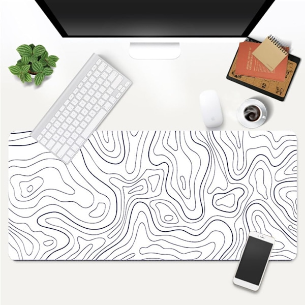 Gamingmusematte med sydde kanter, 80x30/90x40cm, hvit