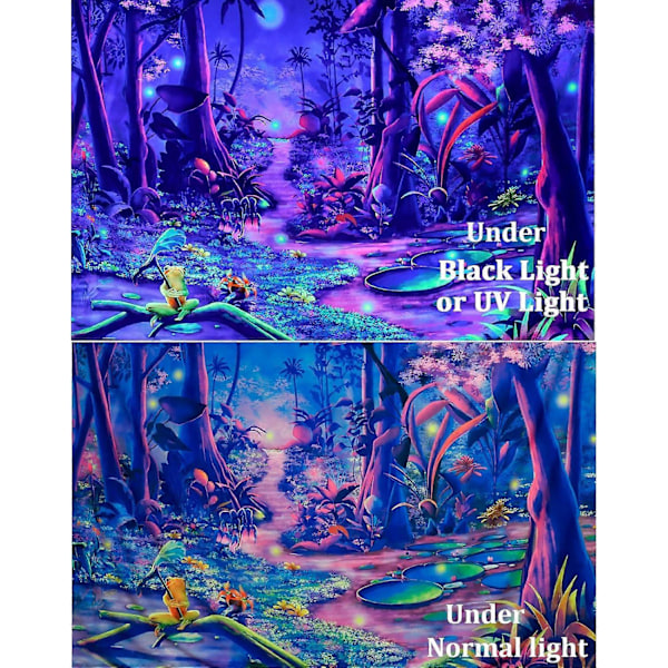 Blacklight Fantasy Forest Psykedelisk Plante UV Reaktiv Natur Tre Tapestry for Soverom Mystisk Landskap