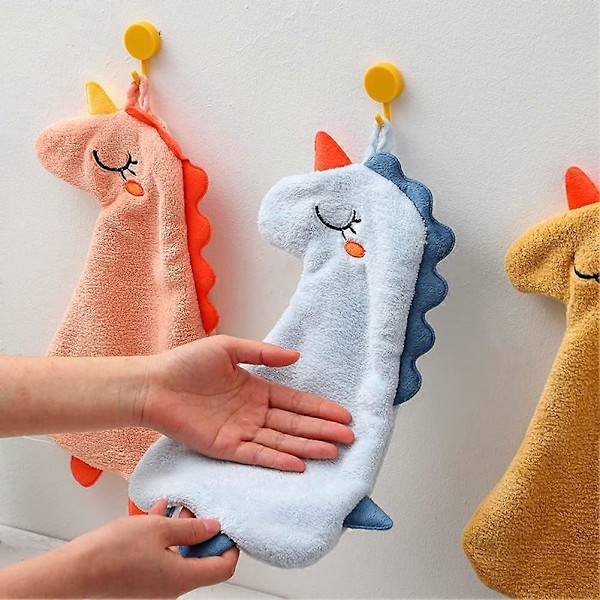Set med 3 Mjuka Handdukar för Kök, Badrum och Toalett, Absorberande Dinosauriehanddukar i Korallfleece för Barn