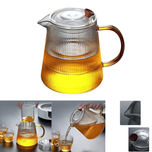 Tekanna, randigt glas med handtag, värmebeständig, 1000ml