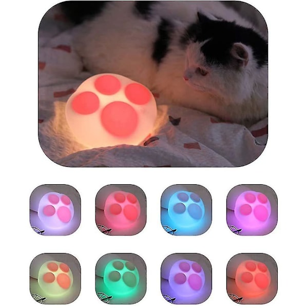 Silikon Nattlampe for Barn og Jenter, Fargeskiftende Søt Kattepote Sengelampe, Bærbar Oppladbar med USB-Port for Jenter, Kvinner, Barn, Rosa