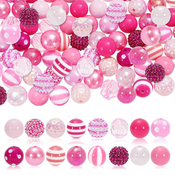 50 stk. Blandede Bubblegum Pink Chunky Jumbo Plastikperler til Smykkefremstilling DIY Håndværksartikler 20mm