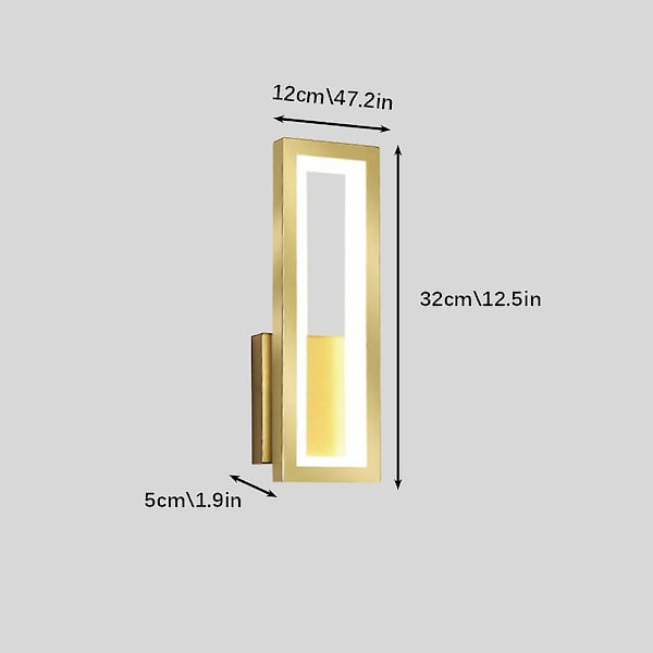 Vägglampa för sängen, modern LED-vägglampa, guldmetall vägglampor med vit akrylskärm, rektangulära designervägglampor, 6000K vitt ljus