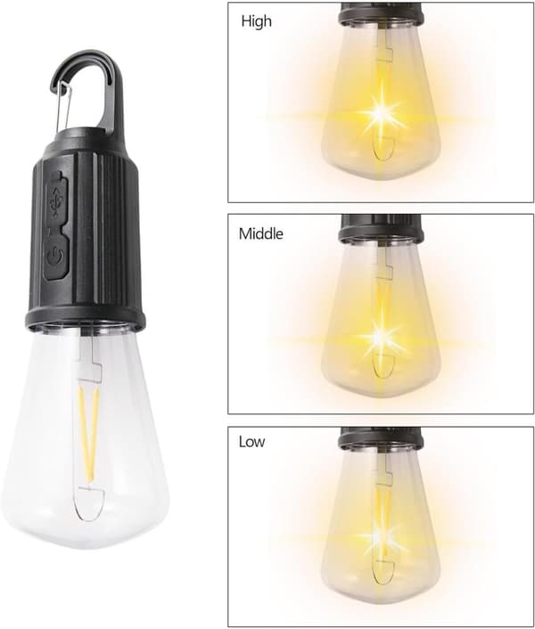 2 STK Oppladbare Campinglys, Vanntette LED Teltlys med USB-kabel, 3 Moduser Hengende Campinglykt, Hengelampe for