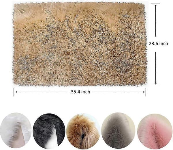 Firkantede Fuskepels Ulltepper, Vaskbar Yogamatte, Gulvmatter til Soverom, Camel - 2'x 3', Camel