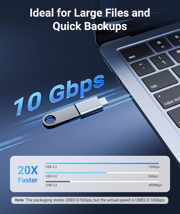 Syntech USB C - USB-sovitin, 2 kpl, USB 3.0 naaras - Thunderbolt 4/3 -sovitin, yhteensopiva MacBook Pro Air 2024, Surface, iPad, iPhone, Galaxy -laitteiden kanssa