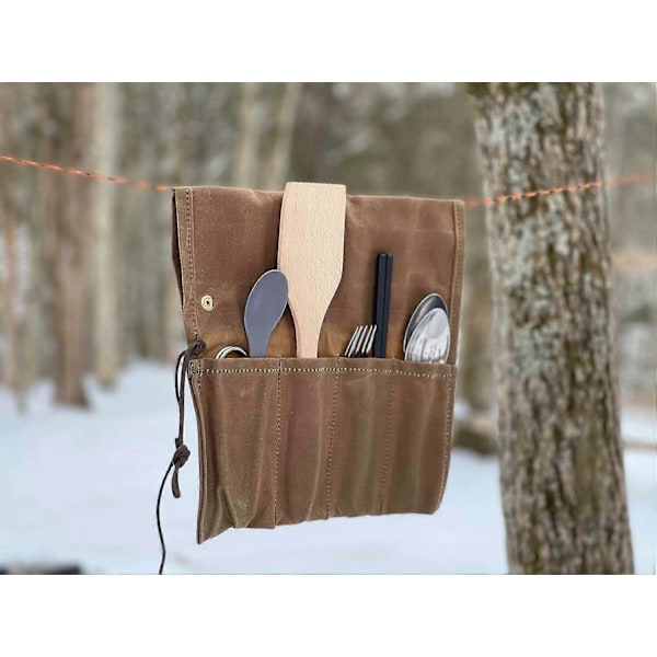 Vaxad Canvas Bestickrulle, Hängande Köksväska för Camping