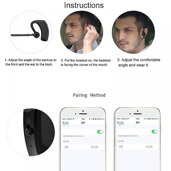 V8 Business Bluetooth 5.0 Headset Trådlöst Hörlurar Stereo Enkel Hörsnäcka Brusreducering Hörlurar Med Mikrofon För iPhone Samsung Huawei