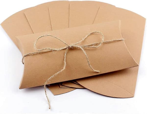 Kraft Kudde Ask 25st, 14*20cm Presentaskar med Jutesnören, Presentask i Papper för Smycken, Godispresentförpackning, Bröllopspresent och Födelsedagspresent