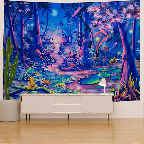 Blacklight Fantasy Forest Psykedelisk Plante UV Reaktiv Natur Tre Tapestry for Soverom Mystisk Landskap