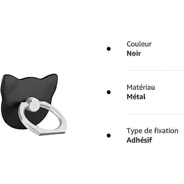 2 kpl (musta) matkapuhelinpidike, universaali matkapuhelinpidikerengas, eläin kissa -muotoinen älypuhelinpidike iPhone XS X 8 7 6 5, Samsung Galaxy