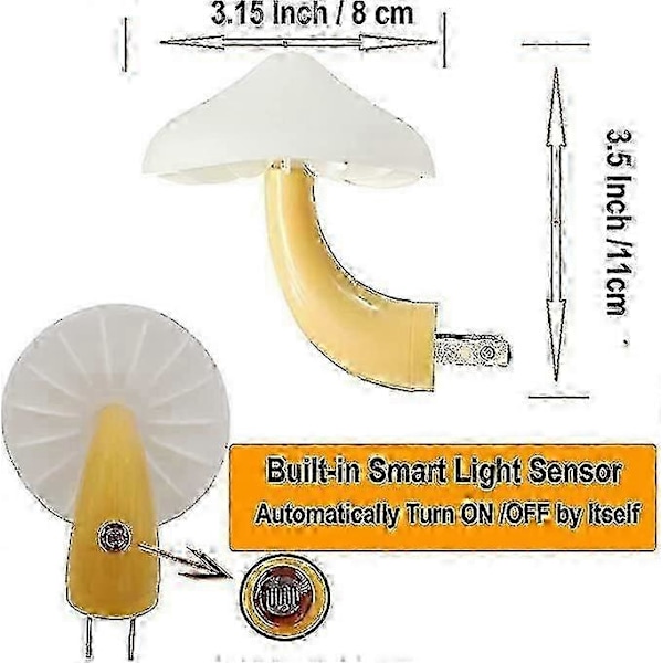 To-pakning Lyskontroll Sopp Dekorativt Nattlys, Lyssensor Bryter Nattlampe Led Lys Bursdagsgave (Gul) f54