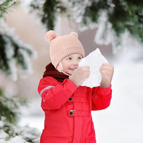 Unisex Vinter Baby Småbarn Hatt Vante Set Varm Fleece Stickad Mössa Nyfödd Mössa Vante, 1-4 År B