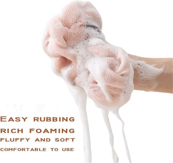 2-pack Grå+2-pack Grön Lång Stretch Ryggsvamp med Rephandtag Ryggskrubbare Bad Dusch Mesh Svamp Exfolierande Kroppsskrubb Stretch Flätad Loo
