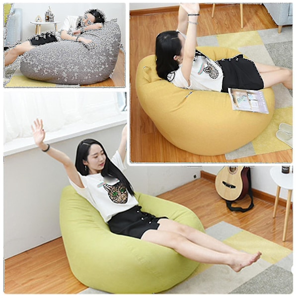 (Gul 80 * 90cm) Ny Extra Stor Sittsäck Stol Soffa Överdrag Inomhus Lazy Lounger För Vuxna Barn Kampanjpris