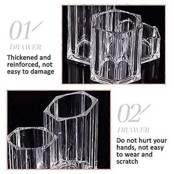 Makeup Organizer Børsteholder Akryl 3 Sektioner Kosmetik Opbevaringskasse Stativ til Makeup, Tandbørster, Pen, Vatpinde