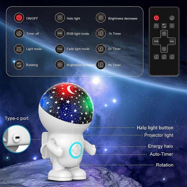 Nyeste Oppdaterte Nattlys Projektor, Nattlys for Barn, Astronautstjerne