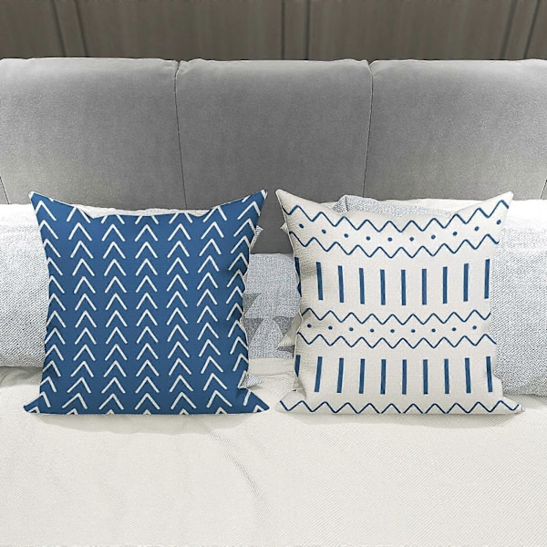 Putetrekk Sett med 4 Putetrekk Lin Putetrekk Dekorativt Putetrekk for Sofa Hage Seng Divanpute, Lyseblå-45*45cm