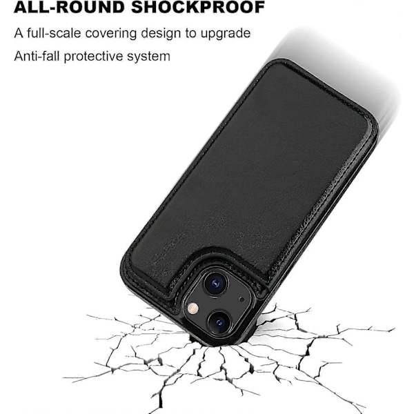 Yhteensopiva iPhone 13 lompakkokotelon kanssa, jossa on korttipidike, PU-nahkainen jalustakorttipaikkakotelo, kaksoismagneettilukko kestävä iskunkestävä suojus 6,1 tuumaa