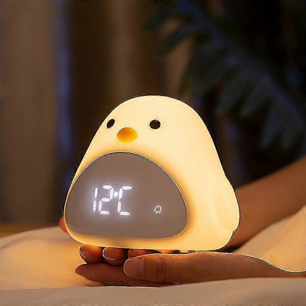 Vækkeur Natlampe Barn Genopladelig Hvid Vækkeur Barn Sengelampe Digitalt Vækkeur Temperaturvisning Til Gave Pige Søn Fødselsdag