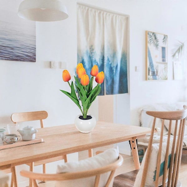 Bordlampe LED Tulip Lampe Kunstig Blomst Liten Nattlampe for Soverom Nattbordslampe