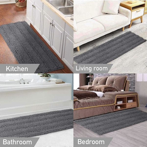 Stor Grå Plysch Chenille Halkfri Tvättbar Super Vattenabsorberande Mjuk Badrumsmatta för Badrum 47x17