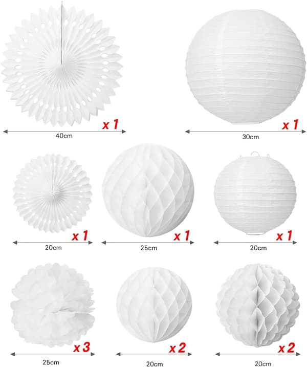 12x Lyktor Pom Poms Honeycomb Bollar Fläkt Dekorationsset för Bröllopsfest