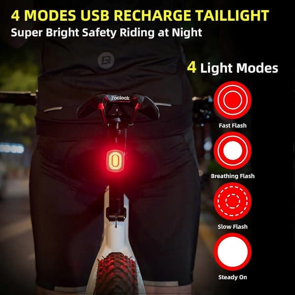 Smart Cykel Baklampa för Nattcykling Bromsavkänning Cykel Bakljus USB