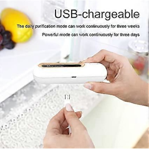 2 stk. Mini USB Køleskabs Deodorizer - Bærbar Genopladelig Køleskabs Deodorizer Genanvendelig - Køleskabs Lugtfjerner til Køleskab, Bil, Skab, Garderobe